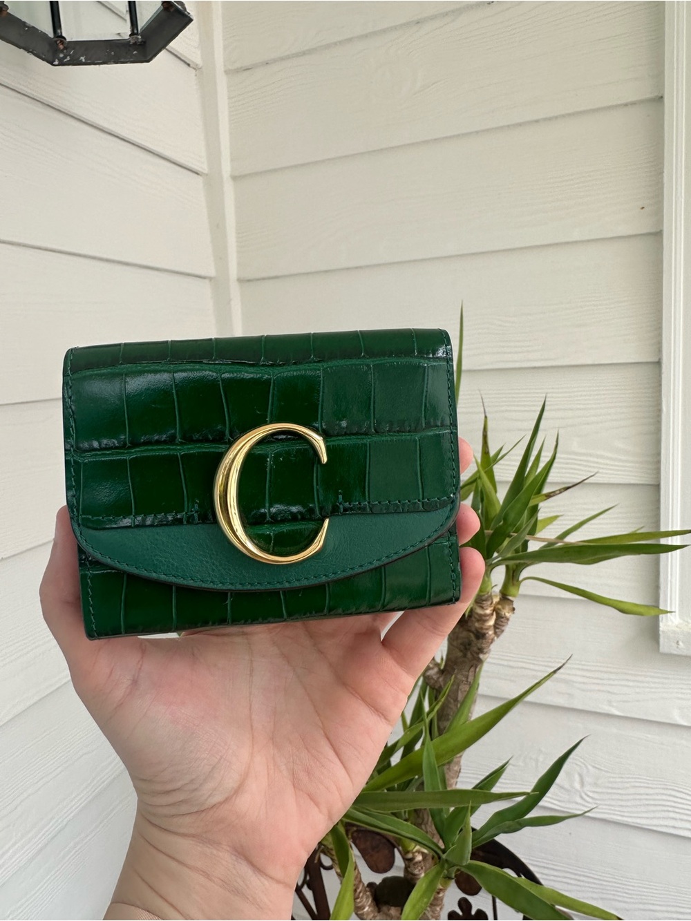 Chloe Croc-Embossed Wallet with Gold C Accent